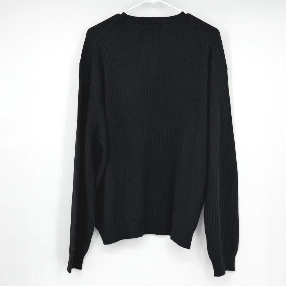Tasso Elba 100% Cashmere Rib-Knit Crewneck Pullover Sweater Black Men's XL